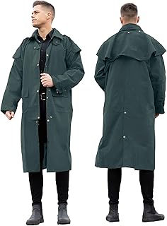RESISTANCE Unisex Western Oilskin Waterproof Duster Coat, Workwear Black Brown Long Rain Coat With Brass Button And Pockets