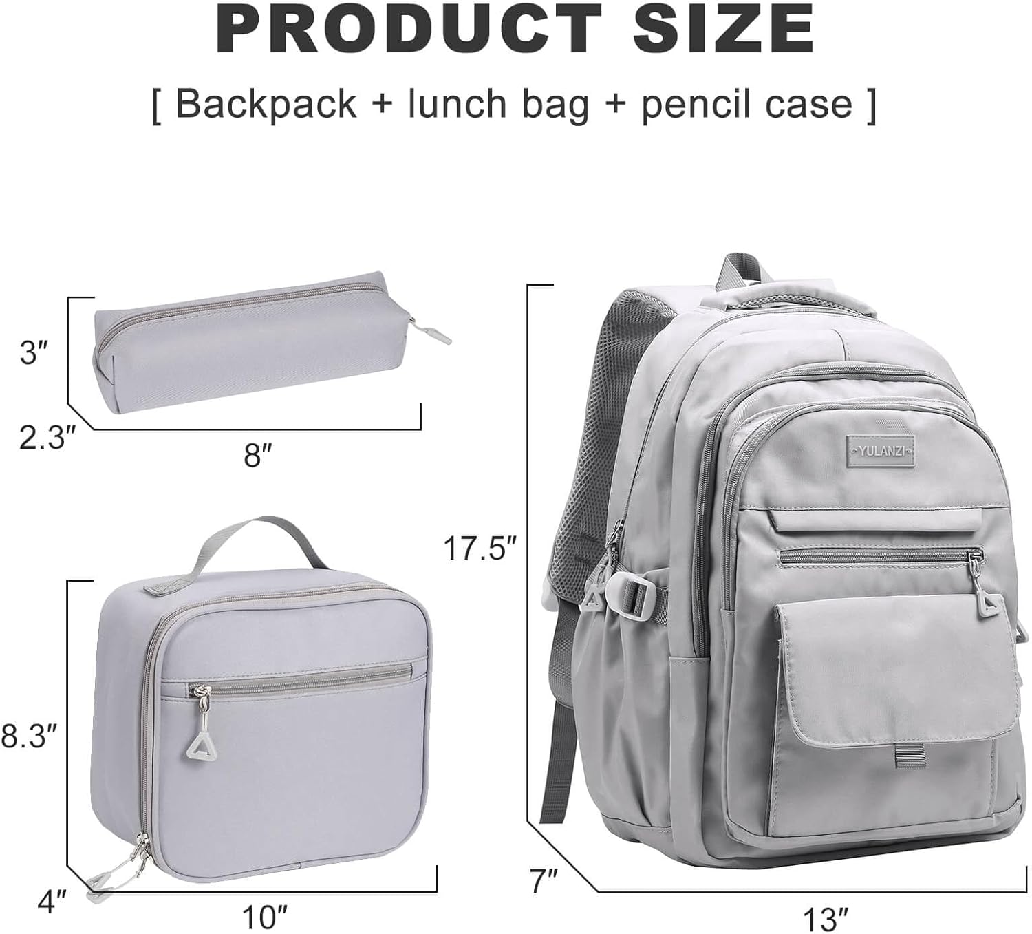 Phaoullzon Teen Girls School Backpack with Lunch Box for Boys, College Aesthetic Laptop Bookbag for Women,Grey