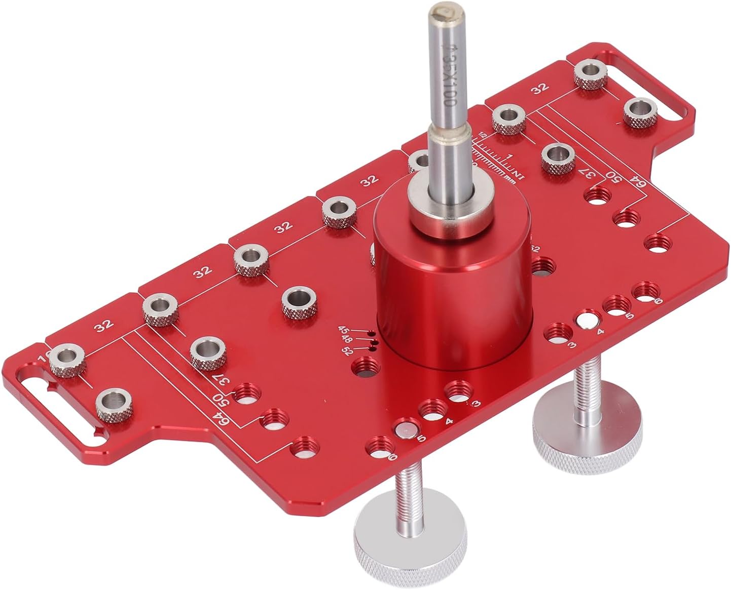 Shelf Pin Hinge Jig, 2 in 1 Self Contained Clamping All Metal Cabinet Hardware Tool Drill, 7 Drilling Bits with for Cabinet Door Hinge Hole Positioning