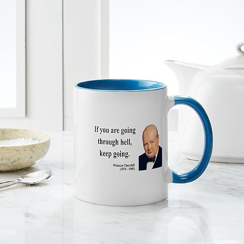 Vista 11 de CafePress Winston Churchill - Taza de café de cerámica, 6 tazas, taza de té, 11 onzas Blanco,Interior blanco y negro.,White/Blue Inside,White/Navy