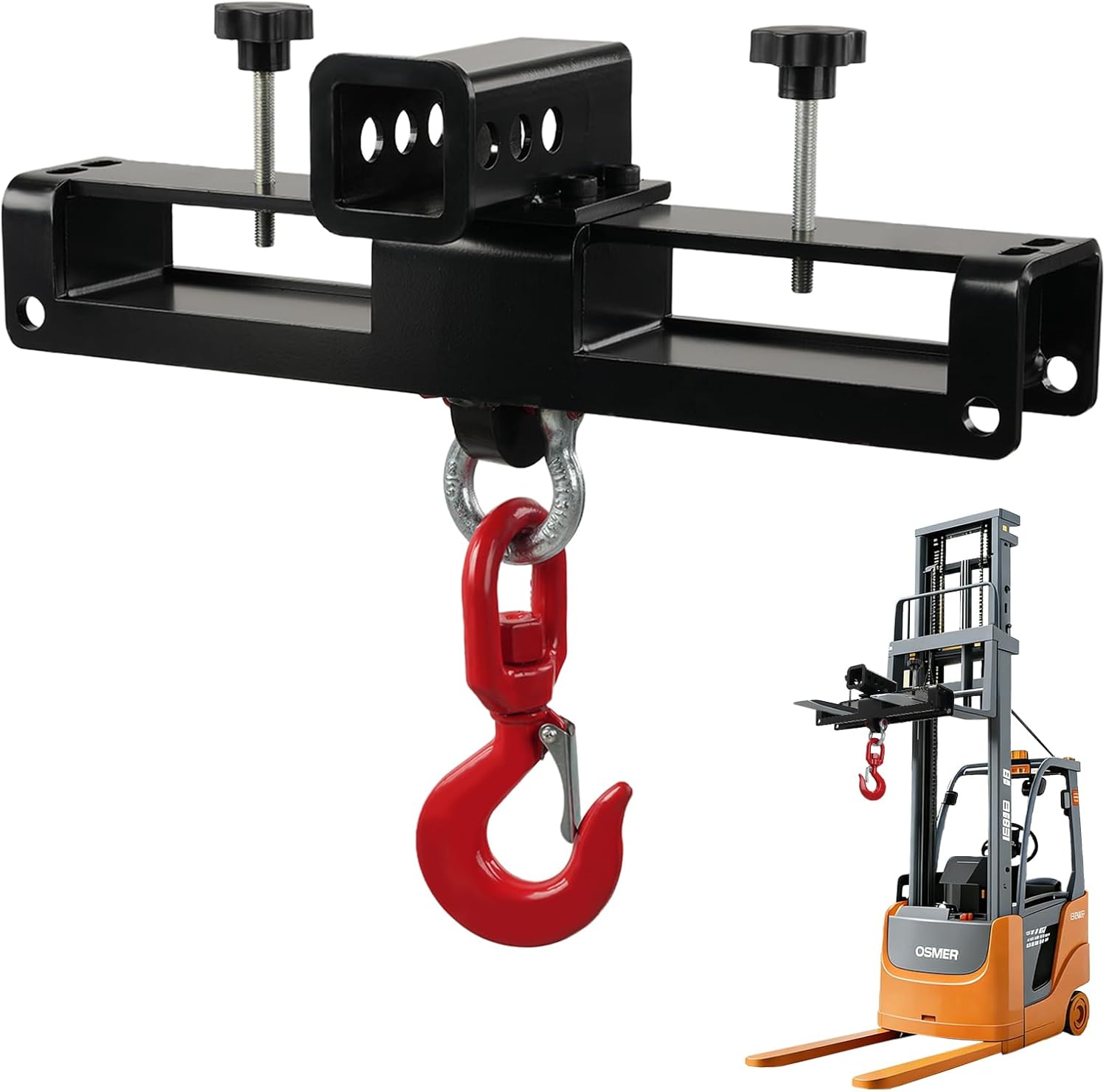 10 Ton Heavy Duty Forklift Lifting Hook, Forklift Trailer Hitch Attachment for Lifting & Towing Generators and Machinery, Fork Lift Attachment Fits Standard Forklift Tractor Forks (MAX 22000lbs)