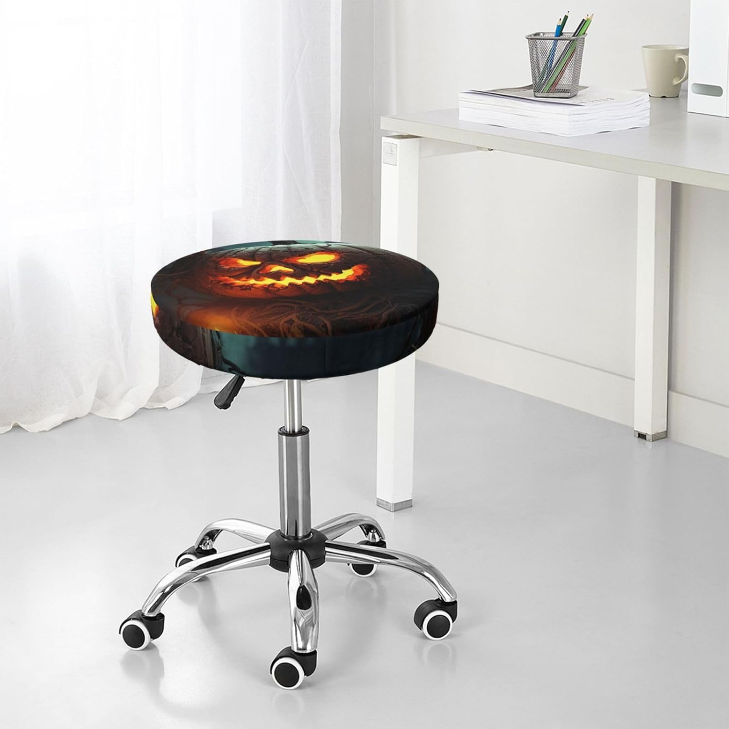 Bar Stool Cover Round Elastic Stool Cushion Covers Pumpkin Held Up from Tomb Bar Chair Cover Washable Stool Cushion Slipcover Stretch Stool Seat Covers for 12-14 Inch Chair