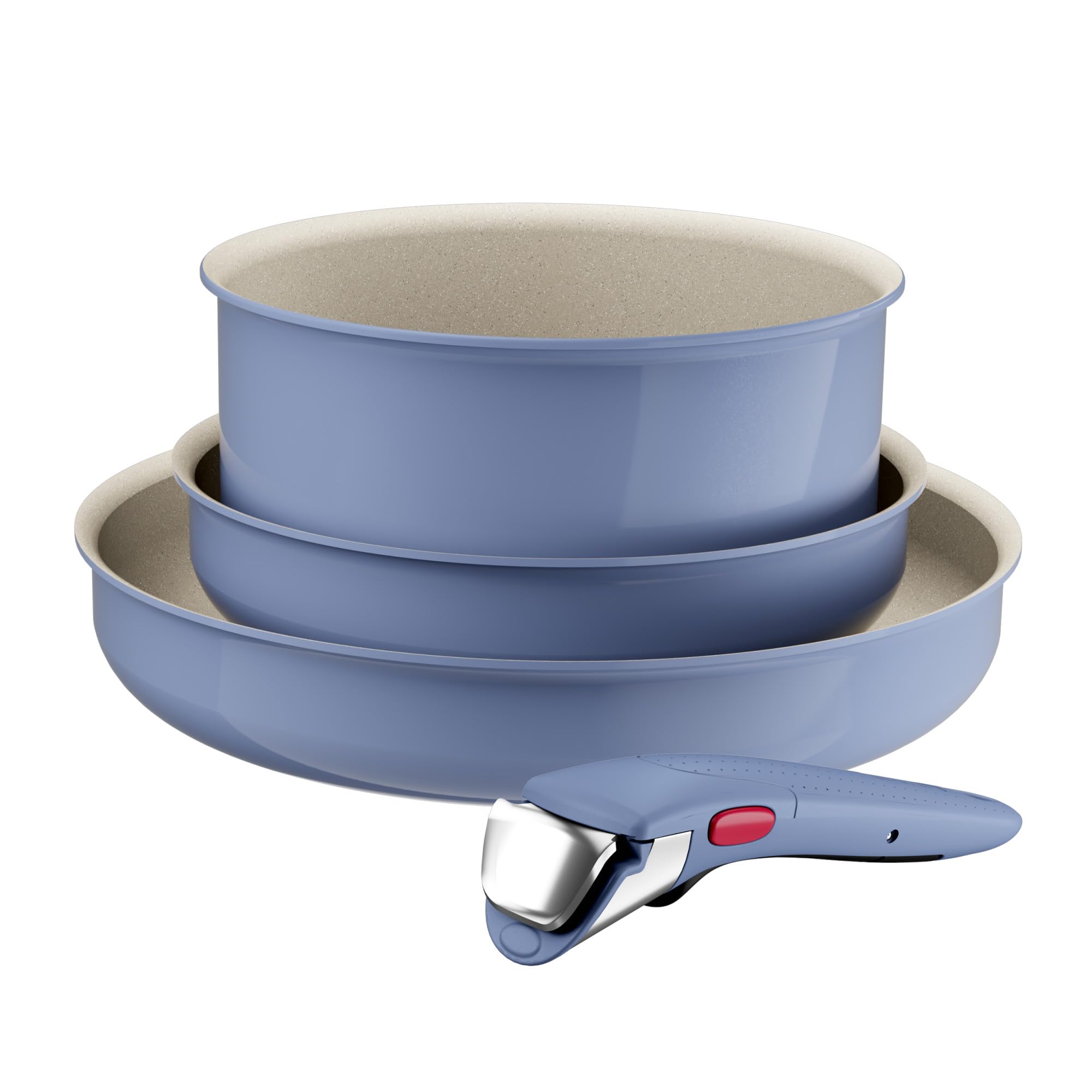 Tefal Ingenio Serenity, Batterie de cuisine 4pièces, Revêtement antiadhésif, Poignée amovible sécurisée, Design empilable, BLUE CALM