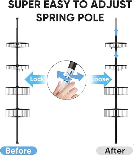 Miniatura 7 de ATKEEN Poste de tensión de esquina para ducha organizador de ducha interior a prueba de óxido con estantes ajustables de 4 niveles para baño,