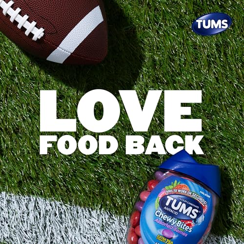 TUMS Chewy Bites Antacid Tablets for Chewable Heartburn Relief and Acid Indigestion Relief, Assorted Berries - 60 Count