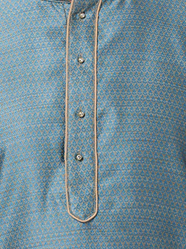 Image of VASTRAMAY Men's Aqua Cotton Silk Blend Kurta and Pyjama Set