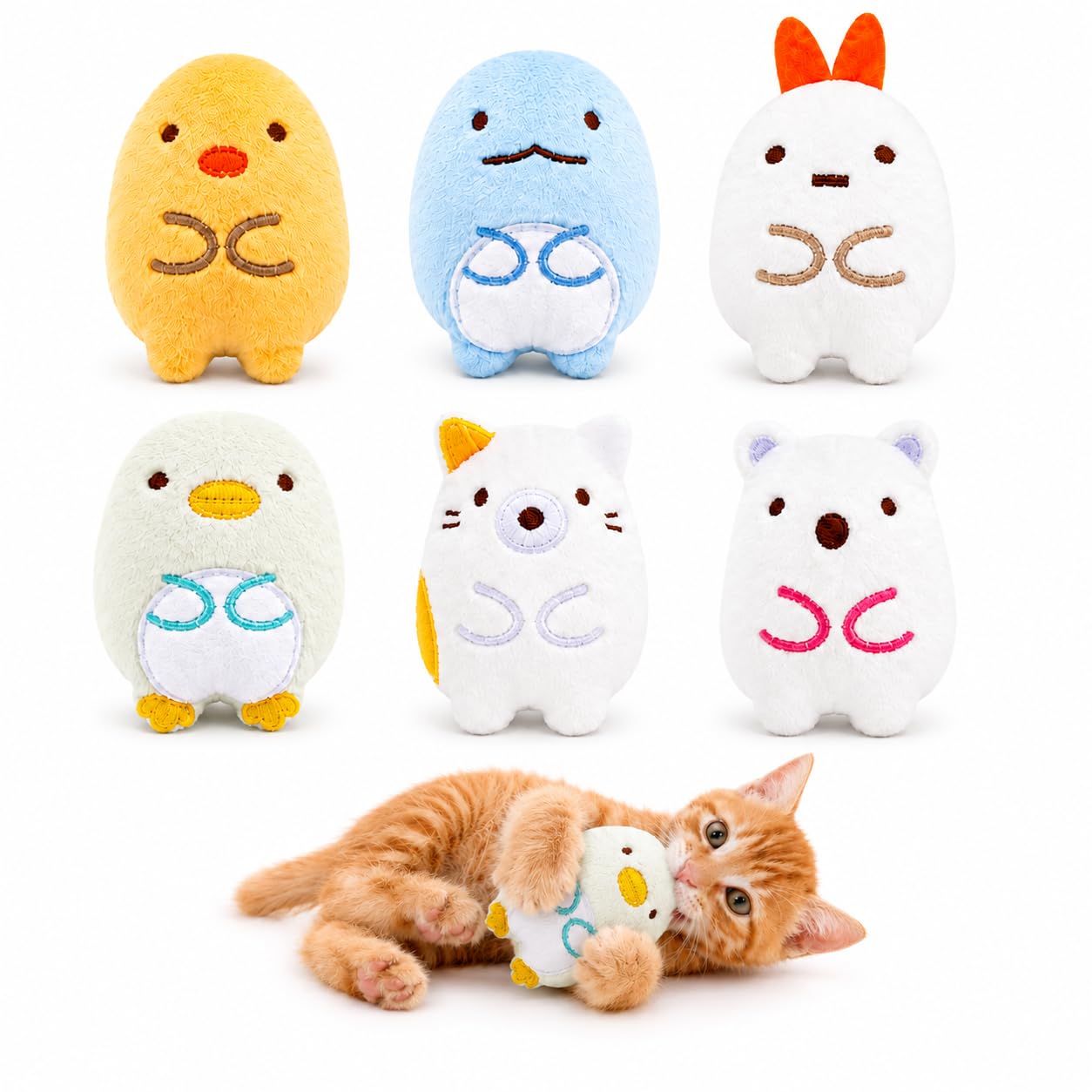 Lot de 6 jouets interactifs en peluche à mâcher pour chat d'intérieur - Jouets à mâcher - Soulage le stress - Cadeaux pour les amoureux des chats
