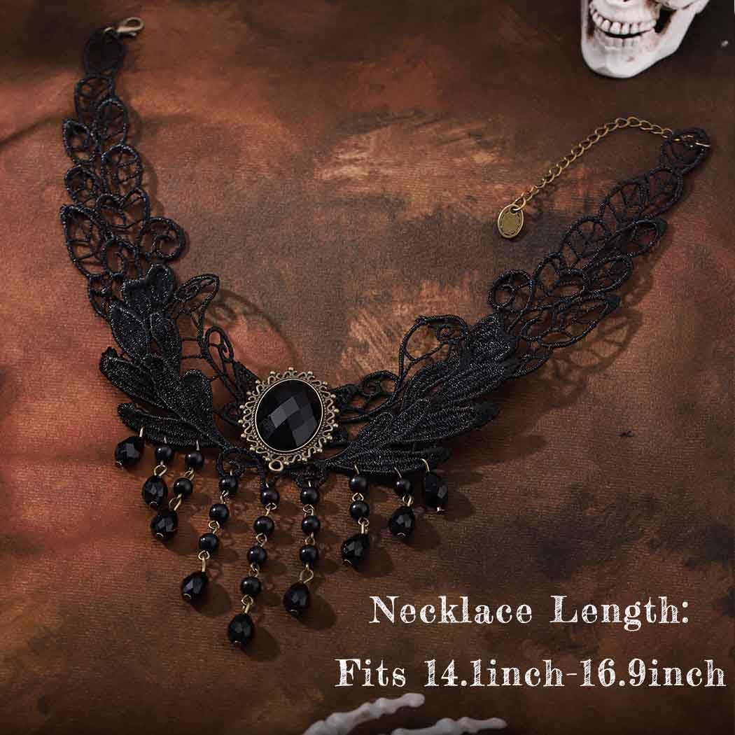 Tgirls Black Necklaces for Halloween Gothic Lace Choker Red Crystal Necklace Steampunk Lace Choker Necklace Costumes Party Accessories - Image 3