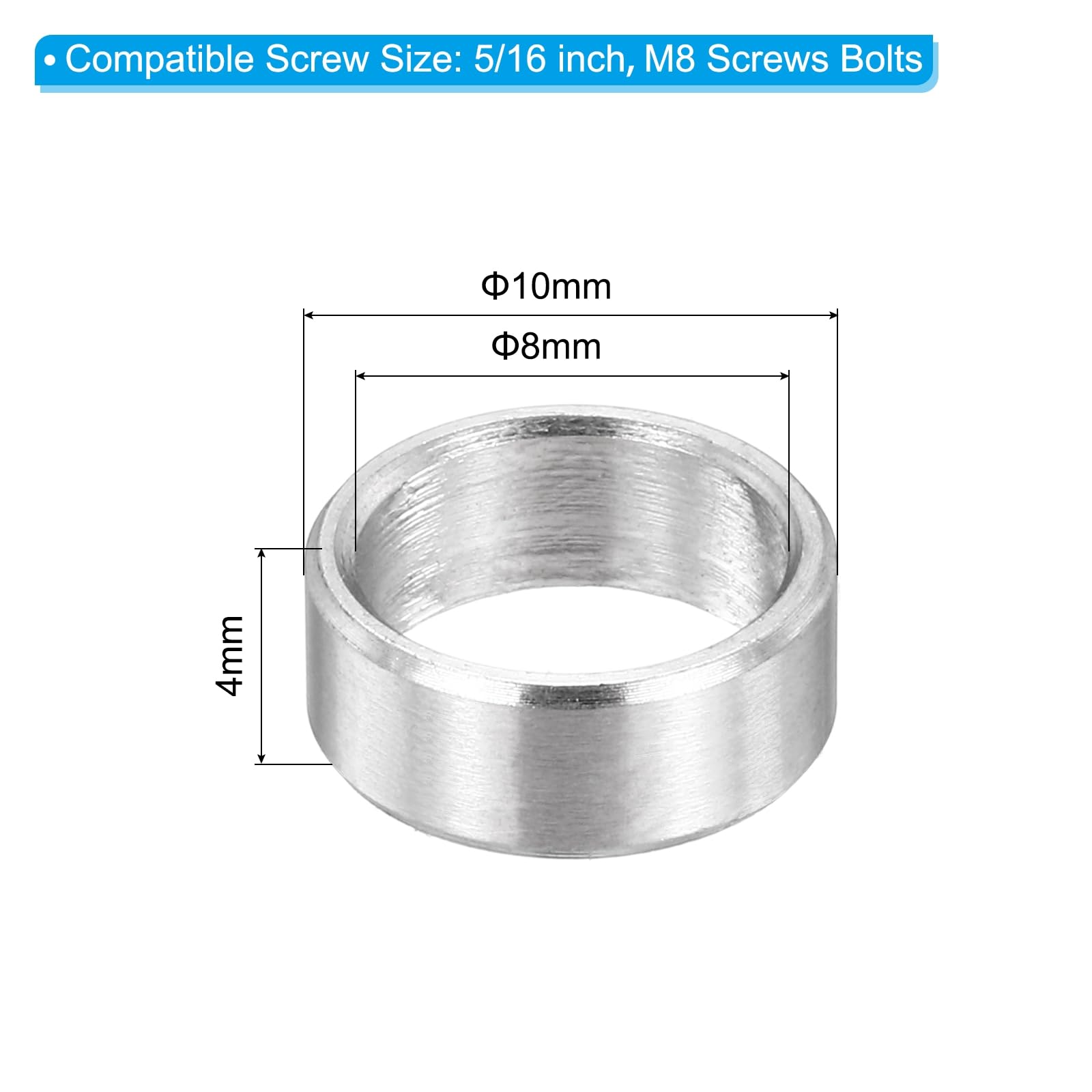 PATIKIL M8 Stainless Steel Spacers, 12Pcs Metal Spacer 8mm ID x 10mm OD x 4mm L Screw Standoff for 5/16" or M8 Screw - Image 2
