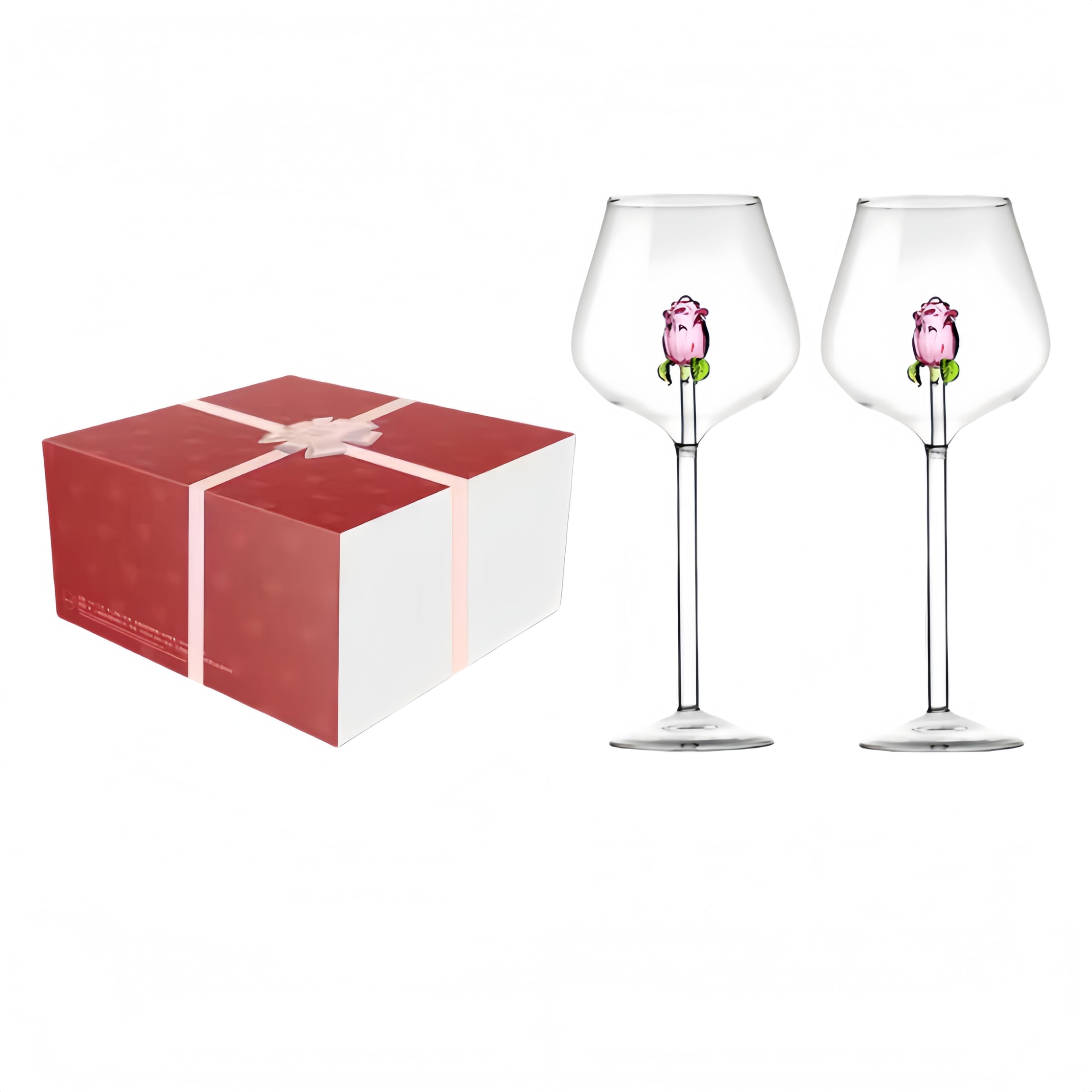 Lot de 2 verres à vin rose 3D – Verres à pied transparents de qualité supérieure pour vin rouge et champagne, verres à pied uniques avec motif floral 3D, cadeau de mariage pour homme et femme (2, 650