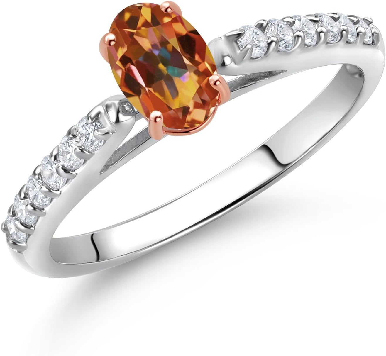Gem Stone King 10K White and Rose Gold Oval Gemstone Birthstone and Lab Grown Diamond Engagement Ring for Women | Oval 6X4MM | Available in size 5, 6, 7, 8, 9