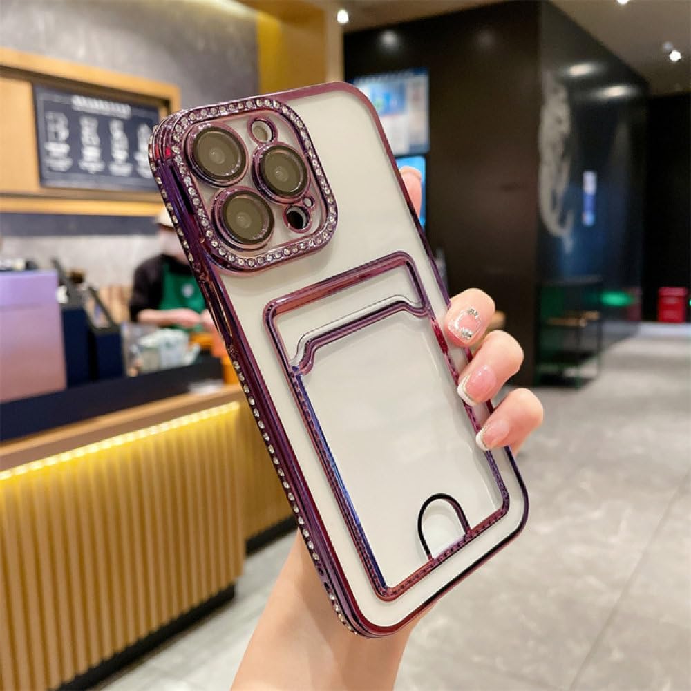 Coque iPhone Luxe Violette à Placage Diamant et Porte-Carte Élégant - 8