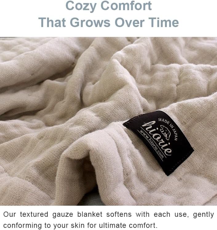 Miniatura 6 de HIORIE Manta de gasa japonesa, tamaño individual de 8 capas, 100% algodón, ligera, suave, transpirable, para todas las estaciones, lavable a