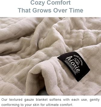 HIORIE Japanese Blanket, 8-Layered Gauze Twin Size, 100% Cotton, Lightweight Soft Breathable Blanket, All Season, Machine Washable, Beige, 58x79inches