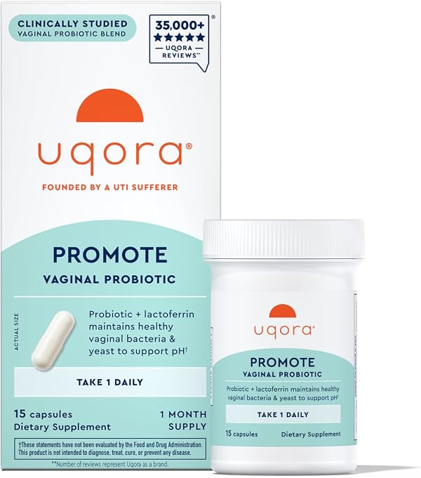 Uqora Promote - Support Vaginal Health* - Probiotic for Women with Lactoferrin, Lactobacillus Acidophilus & Lacticaseibacillus Rhamnosus - Vaginal Probiotics - Gluten-Free - 15 Capsules