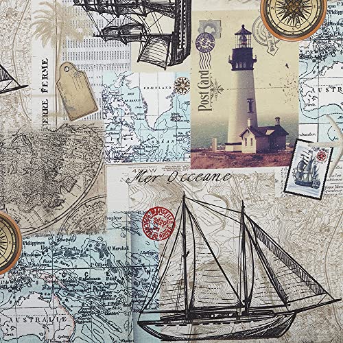 Kt KILOtela - Digital bedruckter Leinwandstoff, Half Panama Baumwolle, Dekoration, Tafel, Kissen, Gardinen, Tagesdecken, Tischdecken, Breite 280 cm, Länge wählbar 50 in 50 cm, Weltkarte, Boote