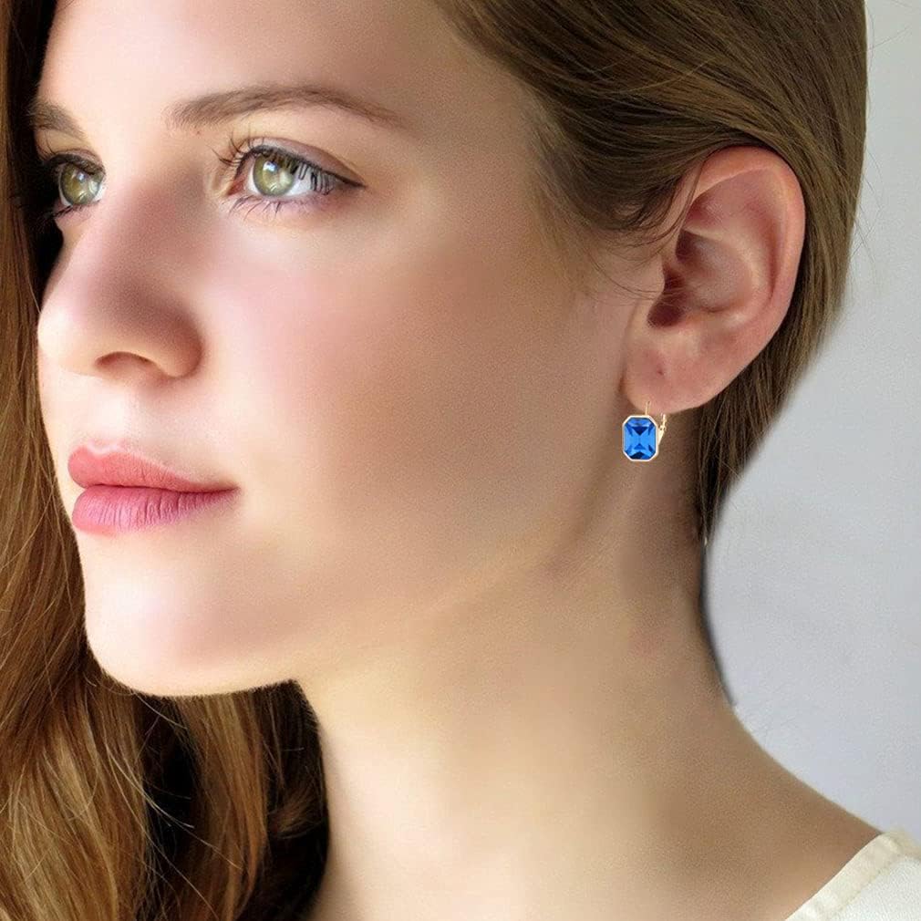 Austrian Crystal Octagon Leverback Drop Earrings for Women 14K Rose Gold Plated Hypoallergenic Jewelry - Image 2