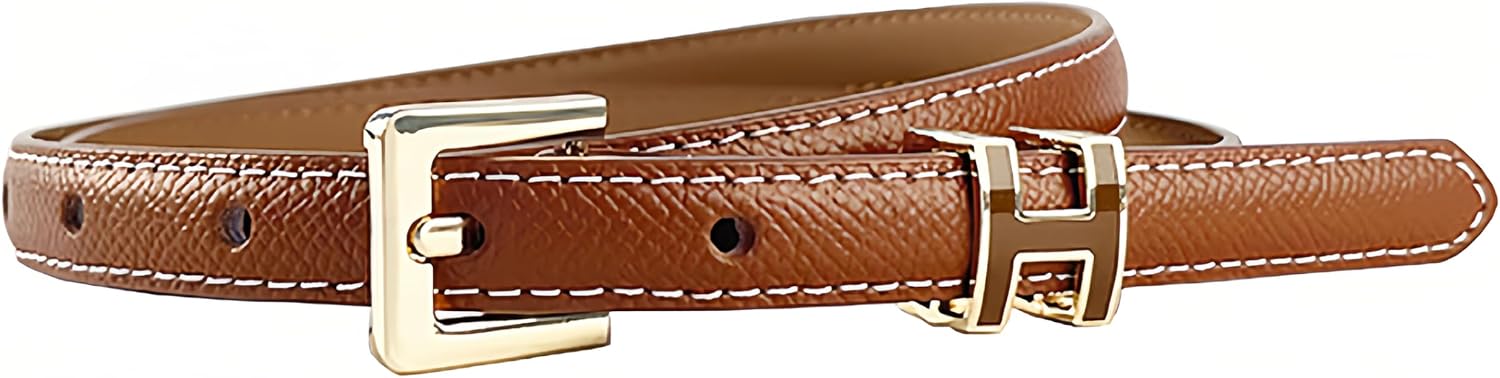 Women Skinny Leather Belt Thin Waist Jeans Belt for Dress in Pin Buckle Belt