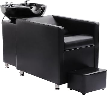Shampoo Stations for Salon, Backwash Chair with Ceramic Bowl, Backwash Shampoo Unit with Foot Pedal, Sink Chair Station, Hair Washing Station for Barbershop Black