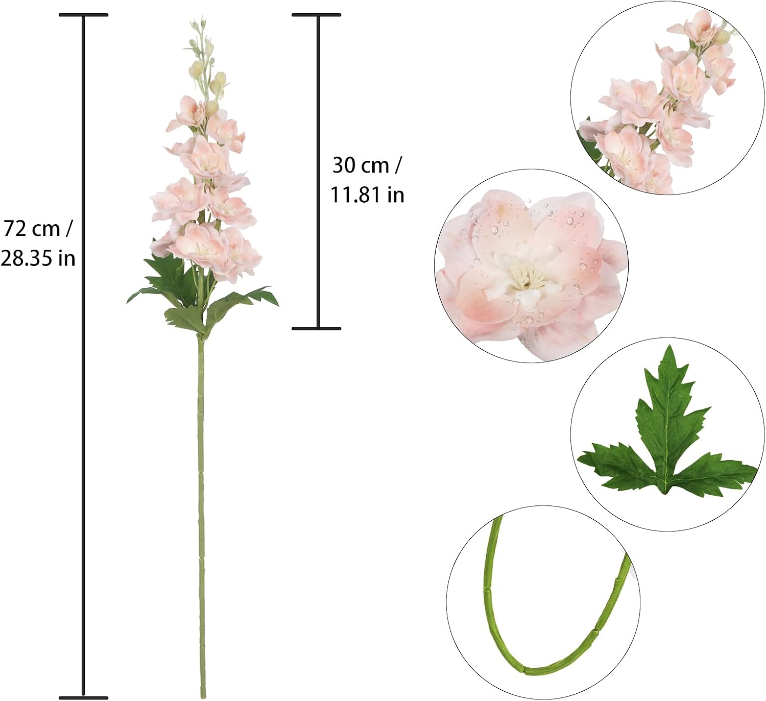 6PCS Champagne Delphinium Artificial Flowers Real Touch Larkspur Silk Flowers Long Stem Artificial Flowers for Tall Vase Wedding Centerpieces for Tables Home Decor Indoor (Champagne) - Image 2