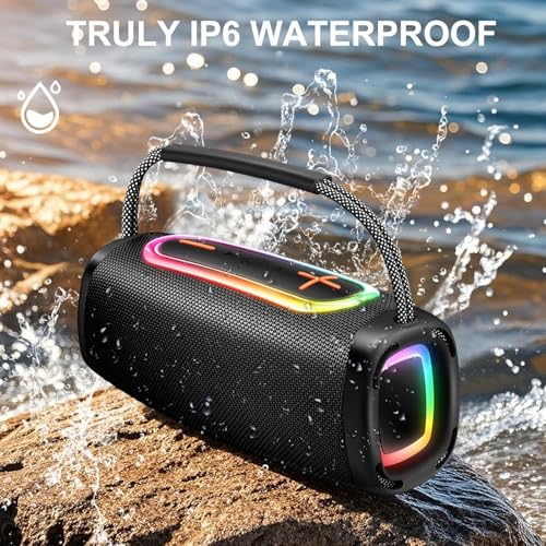 Image of Bluetooth Speaker 60W, 36H Playtime 6000mAh BT5.4 Portable Wireless Speaker with Loud Stereo Sound, IP6 Waterproof, Portable Speaker with RGB Multi-Color Rhythm Lights for Outdoor /Home /Party as Gift