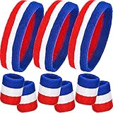 9 Pieces Striped Sweatbands Set, Includes 3 Pieces Sports Headband and 6 Pieces Wristbands...