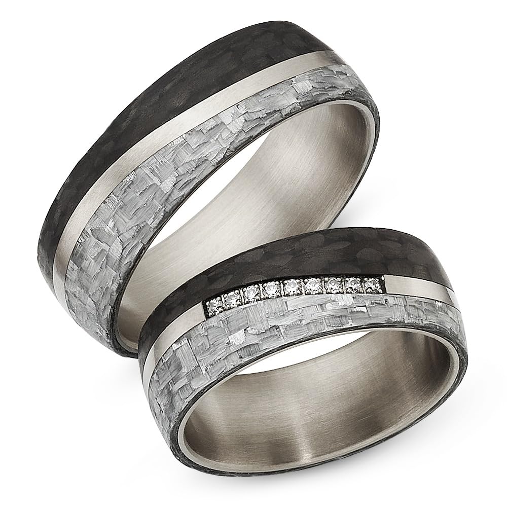 123traumringe Eheringe Set in Carbon & Titan I Partnerringe mit elf Zirkonia I Gratis Gravur und Etui I Ringgröße 50-72 I Hochwertige Verlobungsringe in 7 mm Breite & 2 mm Stärke I P34