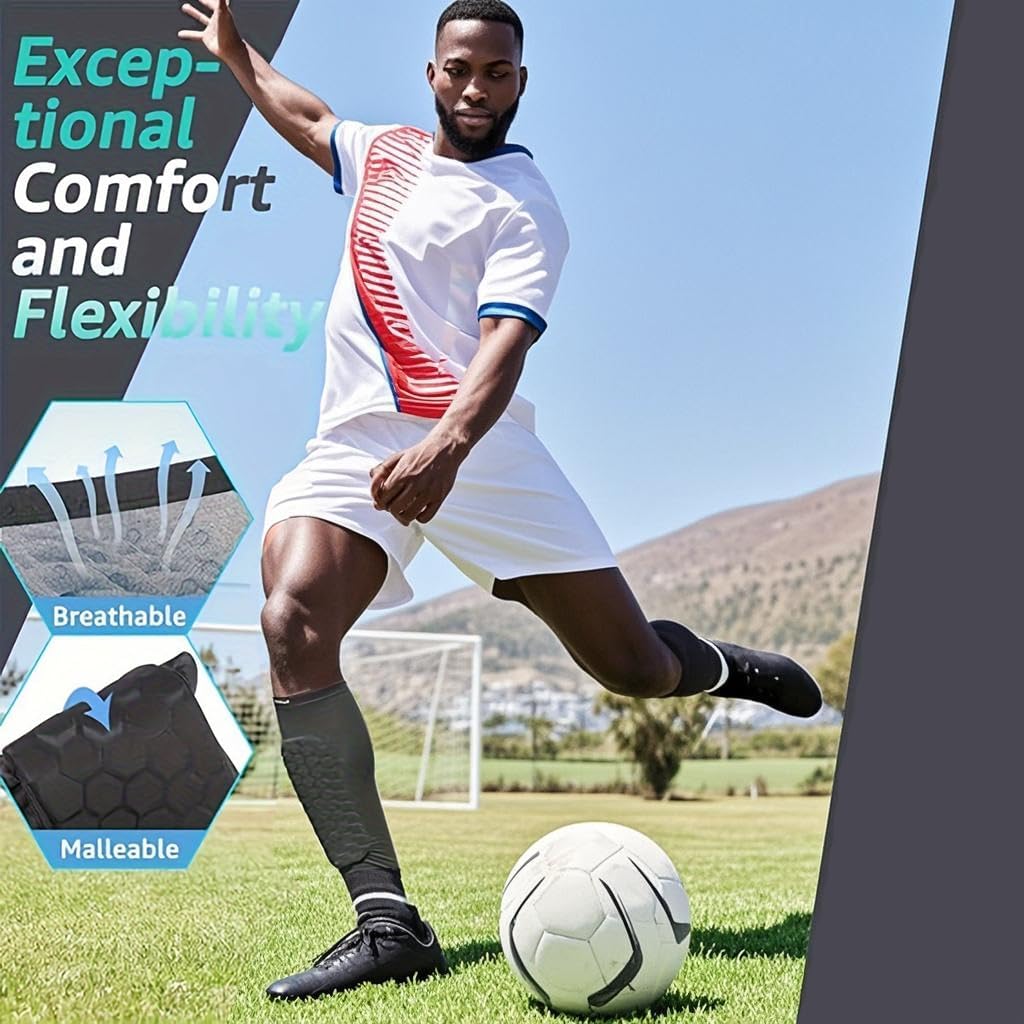 2 Pack Soccer Shin Guards Soccer Adult, Soccer Shin Guards for Kids Soccer Shin Pad with Honeycomb Pads, Shin Defender Shin Guard Sleeves, Ski Shin Guards Ski Shin Pads - Image 2