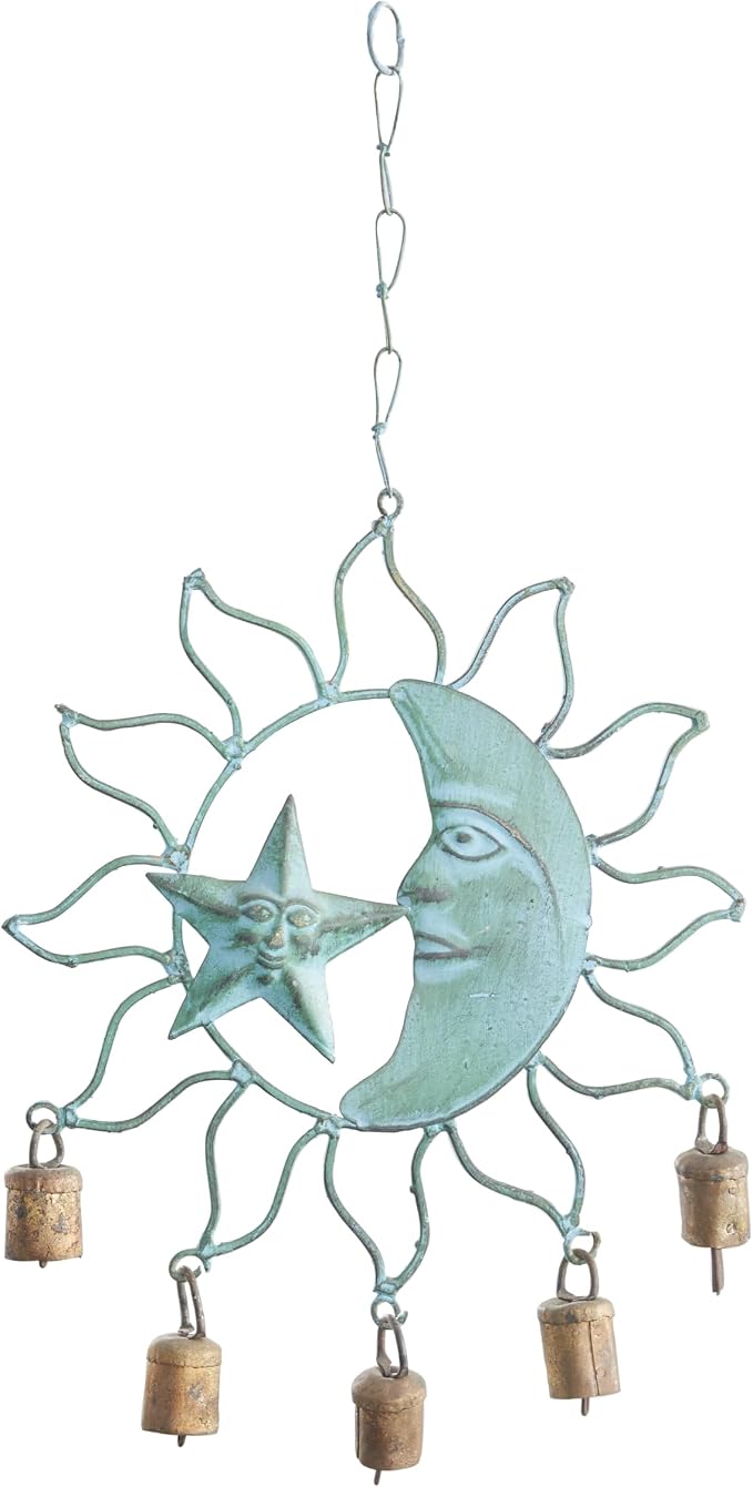 Deco 79 Metal Güneş ve Ay Çanı Çanlı, 33 cm x 28 cm x 2,5 cm, Turkuaz / #cumartesi Tijjani Reijnders