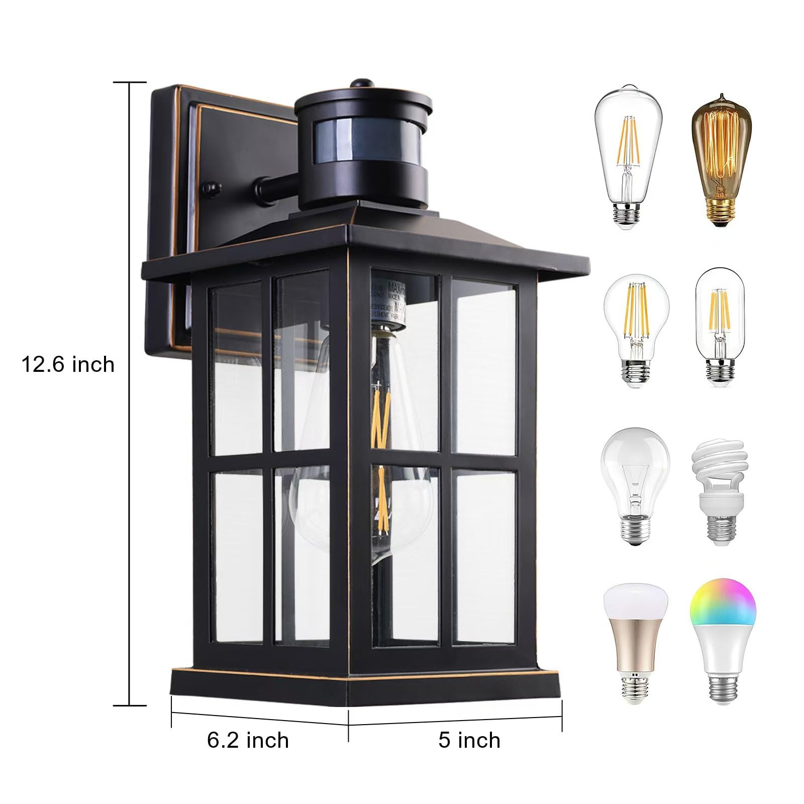 EIKESN Outdoor Motion Sensor Light, Black Exterior Wall Lighting Fixtures,Dusk to Dawn Motion Sensor Outdoor Lights, Waterproof Front Porch Light Lantern for Garage, Patio. (Black, 1 Pack)