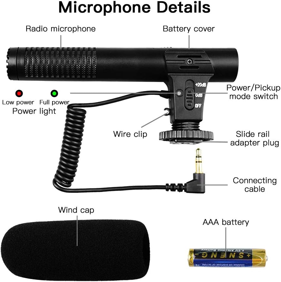 SAMTIAN Video Microphone, Camera Microphone for DSLR Interview Shotgun with Windscreen VideoMic for Sony Canon Nikon Panasonic (3.5mm Interface)