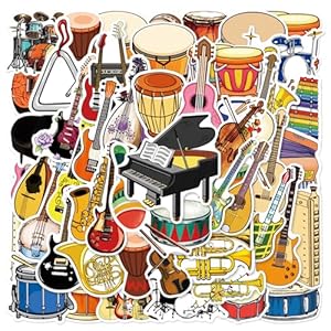 Calcomanías de instrumentos musicales – 50 calcomanías musicales motivacionales de vinilo impermeable, calcomanías de dibujos animados encantadoras de PVC kawaii, divertidas decoraciones de vinilo