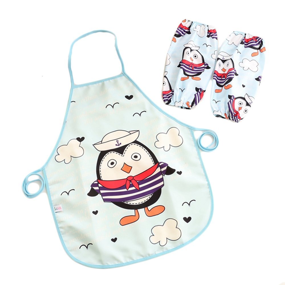 Miya Super Cute Waterproof Baking Apron, Kitchen Apron, Crafts Apron for Kids, with a Pair of Sleeve Protectors, in Pink Giraffe Design - KS002
