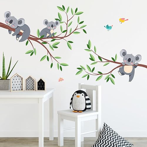 Miniatura 7 de DRWSSR 2 hojas de calcomanías de pared de ramas de árbol de koala extraíbles, para niños, niñas, niños, dormitorio, sala de estar, guardería, aula,