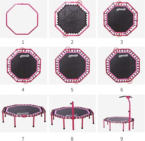 Miniatura 7 de Trampolín de Fitness Newan de 48" con Barra de Manija Ajustable, Trampolín Silencioso Bungee Rebounder Saltador Entrenador Cardiovascular de