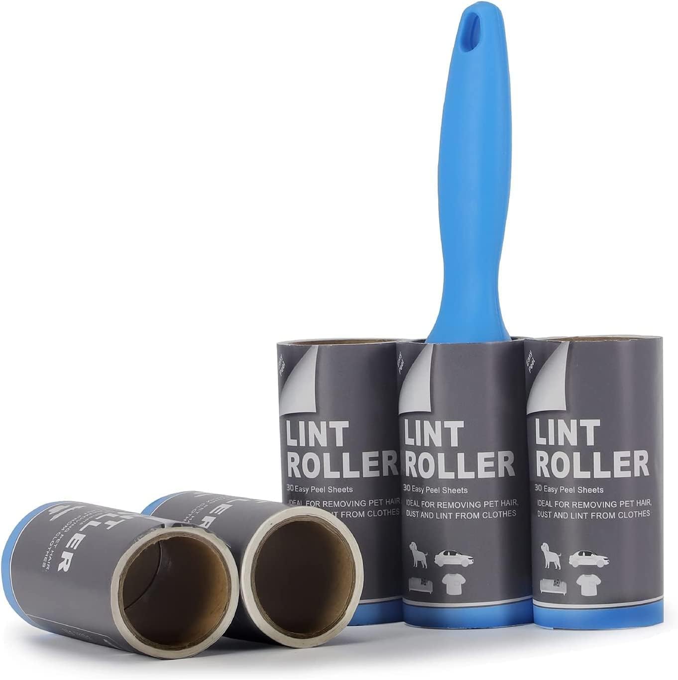 Sticky Lint Remover Roller for Clothes 180 Sheets Reusable Easy-Tear Pet Hair Remover Sheet Brush for Woolen Clothes, Sofa, Furniture, Sweater, Dust & Dirt - 3 Rolls 60 Sheets Each (Blue)
