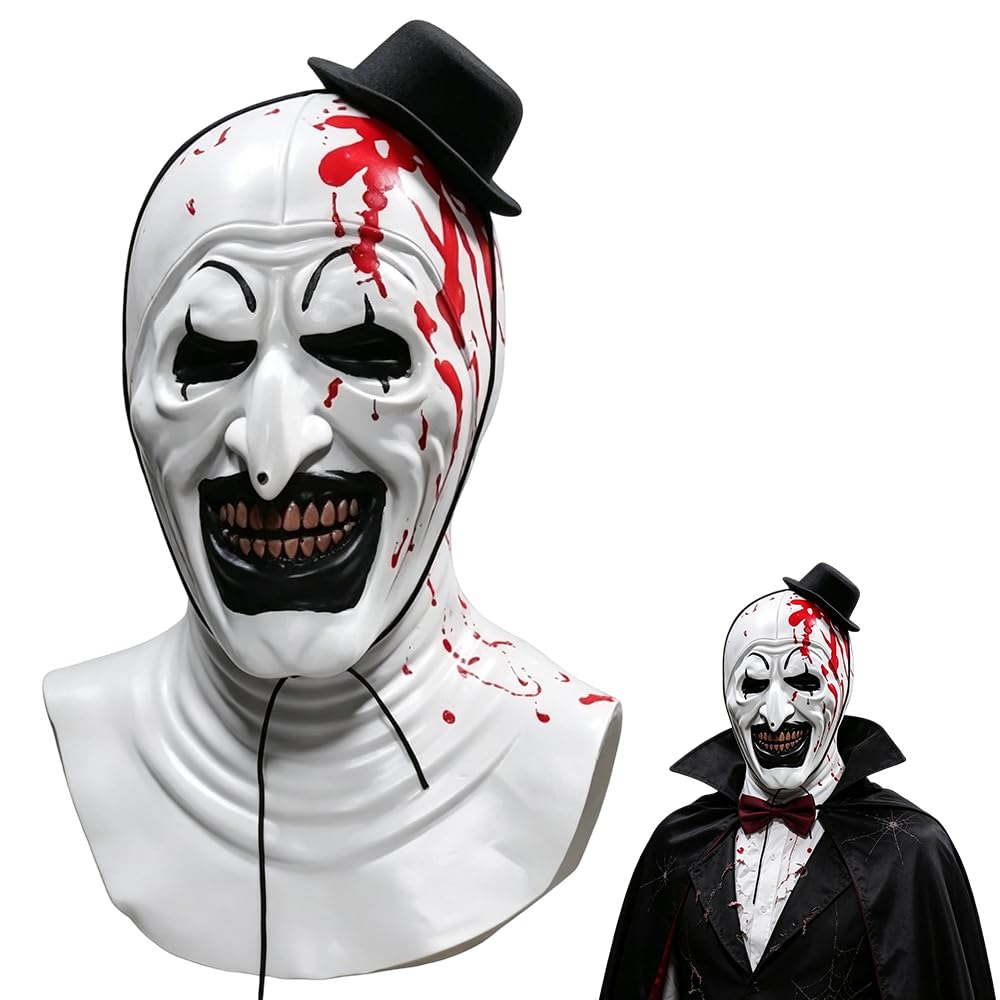 Terrifier Art the Clown Mask, Scary Killer Clown Joker Mask, Terrifiers Halloween Cosplay Accessories Scary Killer Role Play, Full-head Design, Joker Mask Halloween Cosplay for Adult Men and Women