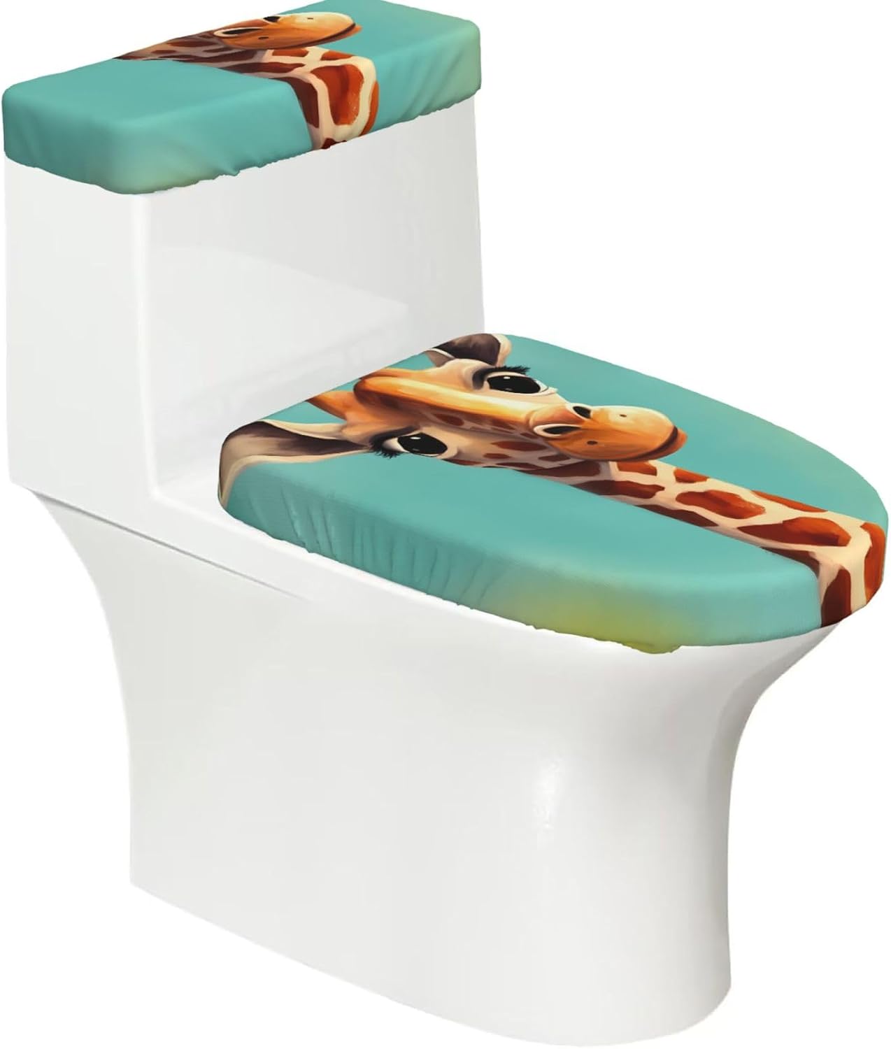 2 Pack Toilet Lid Cover and Toilet Tank Cover Set with Elastic Bottom, Funny Giraffe Art Toilet Cover Set Soft Stretch Replacement Universal Toilet Seat Cover Washable Decorative