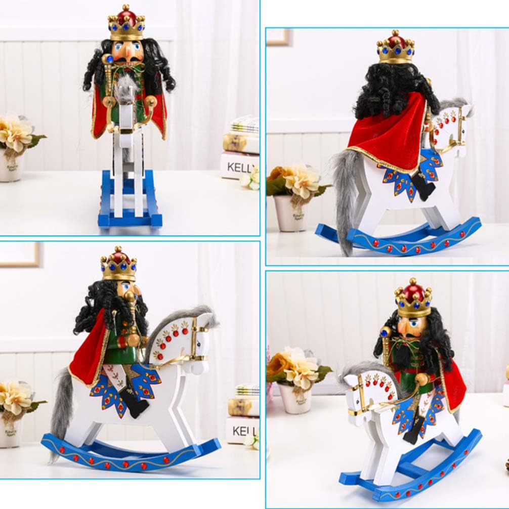 Garneck Desktop Nutcracker Horse Wood Nutcracker, Trojan Rocking Horse Puppet Soldiers Creative,Wood Crafts Decoration for Home Rocking Ornaments