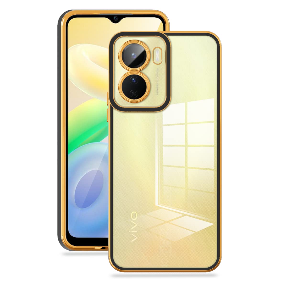 HAOYE Case for Vivo Y16, Gold Plated Frame TPU Slim Silicon Premium Flexible Cover Bumper, TransparentAnti-Scratch Shockproof Protective Shell. Black