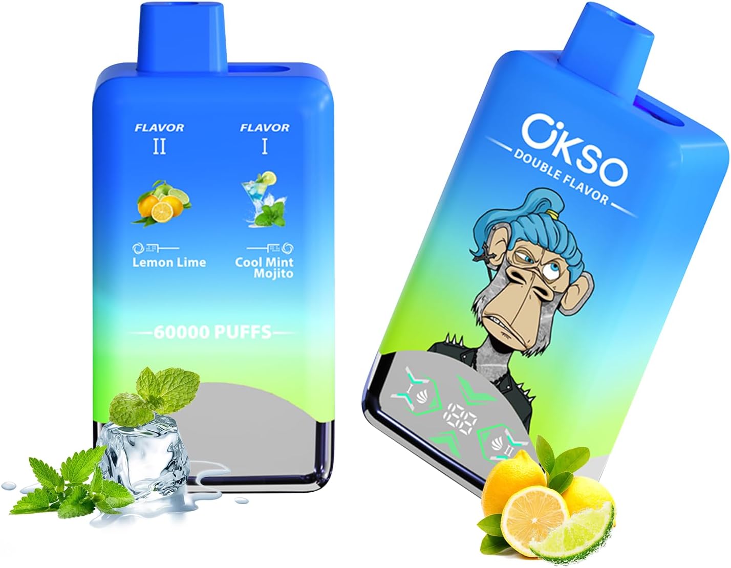 OKSO Electronic Cigarette, Disposable, 60,000 Suctions Times, 2-in-1 Large Capacity, Mesh Coil, LED Display, Remaining Power Display, Rechargeable, 650 mAh Battery, Type-C, Smoking, Portable, Shisha