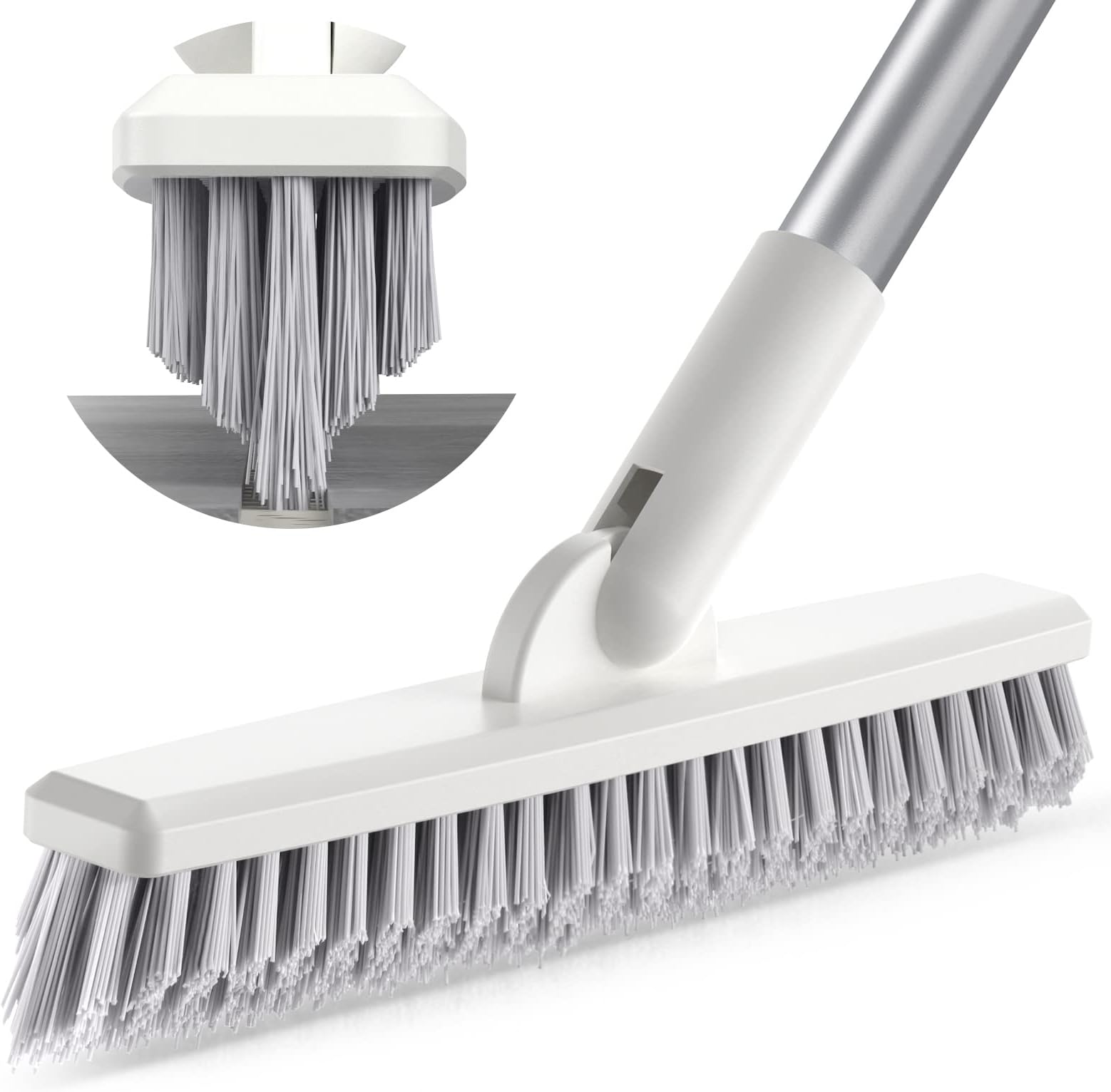 Grout Scrub Brush with 57" Long Handle, Shower Floor Scrubber for Cleaning with V-Shape Stiff Bristles, Grout Cleaner Brush for Cleaning Tile, Bathroom, Kitchen, Cleaning Tool, Grey White