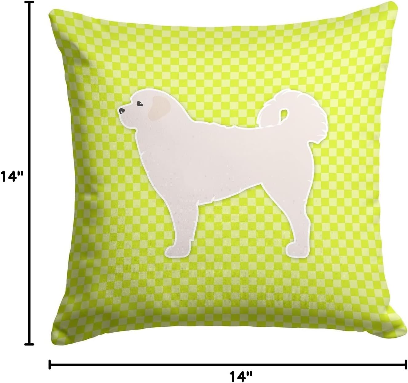 Caroline's Treasures BB3827PW1414 Polish Tatra Sheepdog Checkerboard Green Fabric Decorative Pillow Machine Washable, Indoor Outdoor Decorative Pillow for Couch, Bed or Patio, 14Hx14W