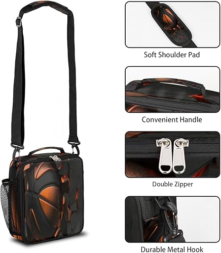 Miniatura 2 de Lonchera de baloncesto para niños y niñas, bolsa de almuerzo deportiva de baloncesto para niños, lonchera aislada con correa ajustable