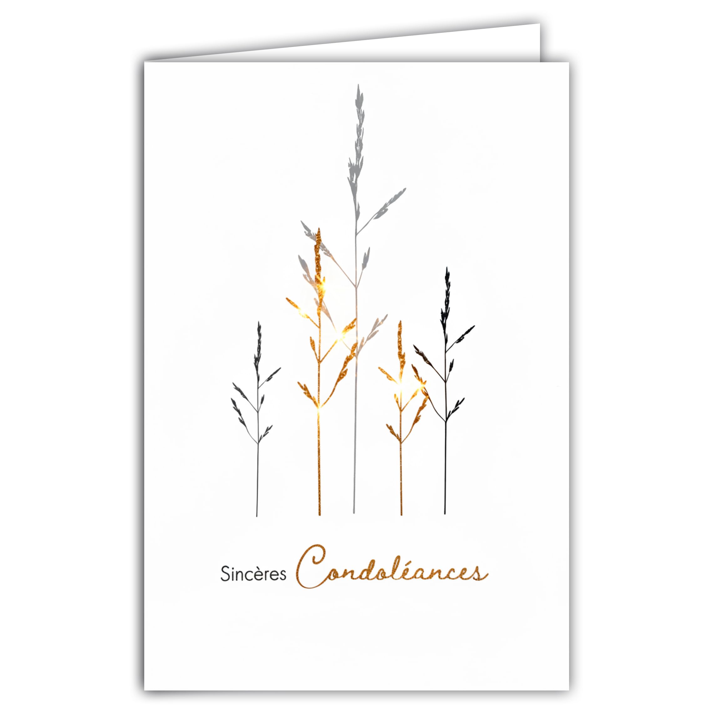 Carte Sincères Condoléances Brin d'Herbe Cuivré Graminée Illustration Fine Délicate épurée sur Papier Mat 12x17,5cm avec Enveloppe Blanche Fabriqué en France