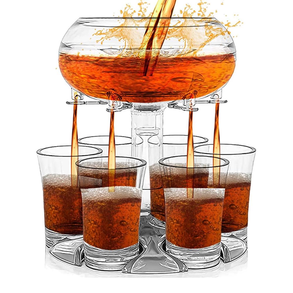 HCLSHOP Drink Shot Dispenser 6 Shot Glass Dispenser and Glass Shot Glasses Set Made of Food Grade Plexiglass for Home Bar Accessories Party Supplies Fun Bar Tools Home Gifts