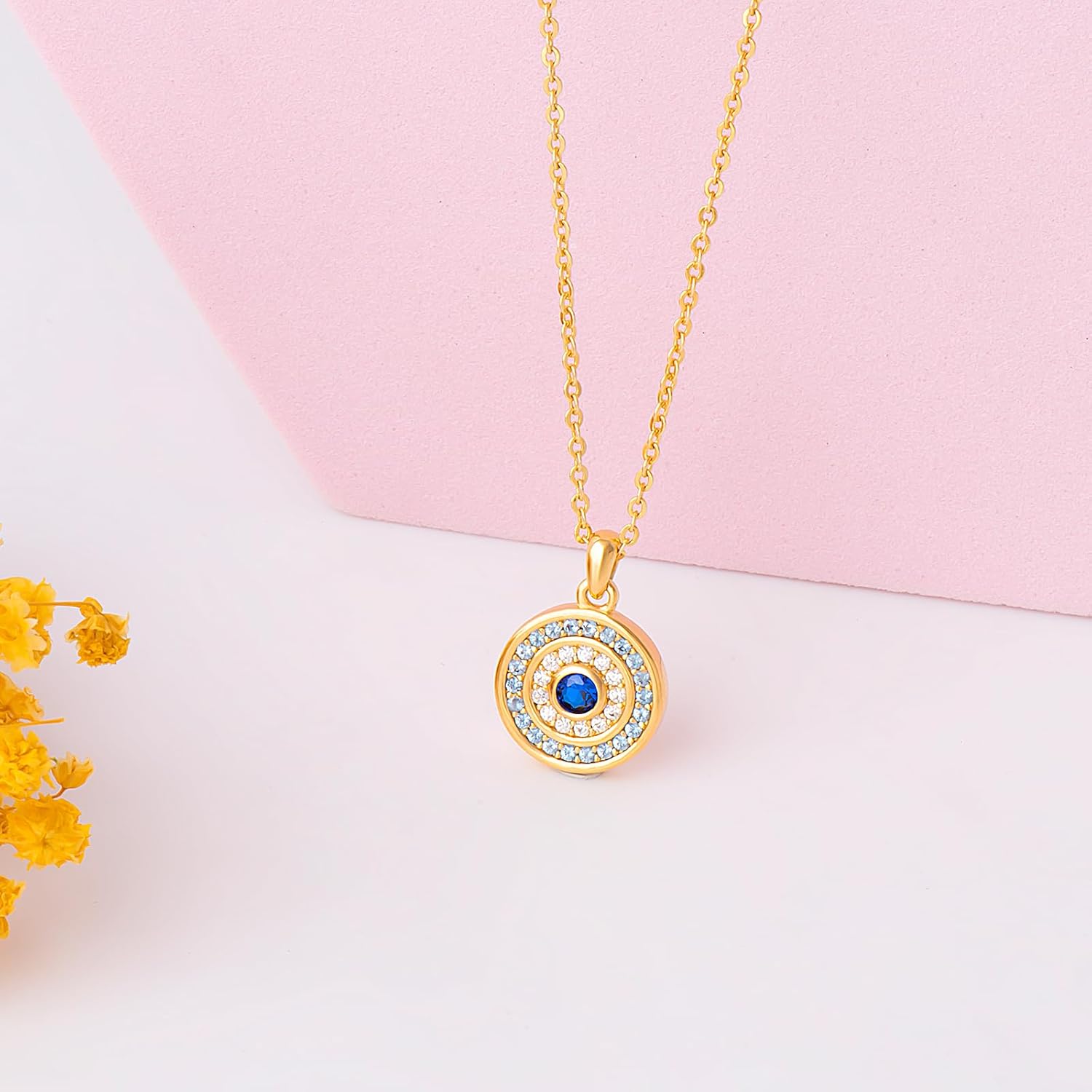 White Gold 14K Gold Plated Necklaces for Women Evil Eye Necklace for Women Girls Evil Eye Hamsa Hand of Fatima Pendant Necklace Good Luck Necklace Jewelry - Image 5