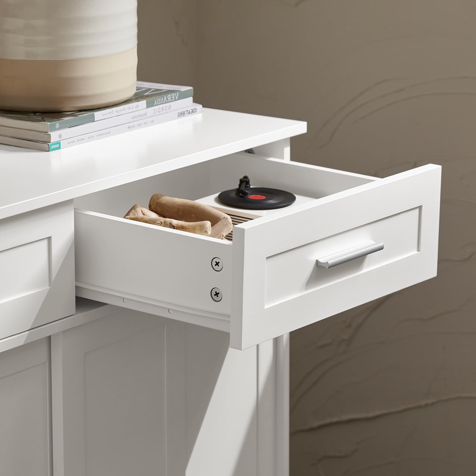 SoBuy Credenza con ante scorrevoli, Mobile da cucina, Armadio da soggiorno, Buffet Bianco 80x40x85cm FSB84-W