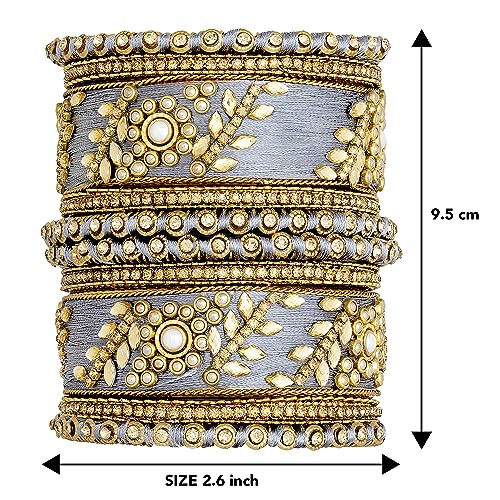Image of Peora Silk Thread Kundan & Stone Studded Chuda Bangles Set Gift for Women