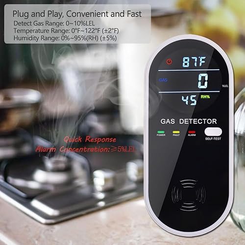 Miniatura 5 de Paquete de 2 detectores de gas y alarma, detectores de gas natural 3 en 1 y detectores de gas propano para el hogar y RV, monitor detector de fugas